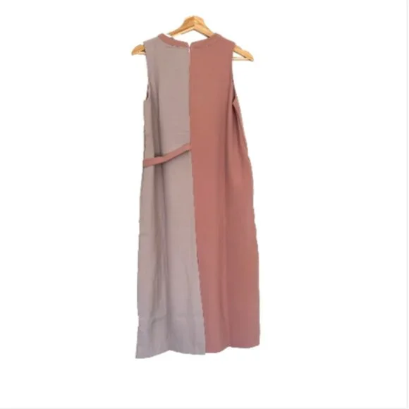 Runway Bandits NWT Dress Rose Taupe Color Block Side Belt Sleeveless Midi Large - Picture 3 of 10